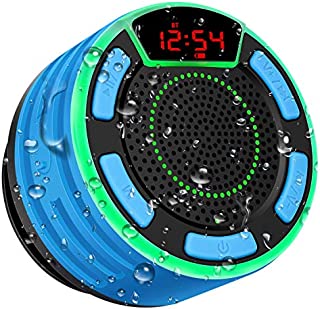 Bluetooth Speakers, BassPal IPX7 Waterproof Portable Wireless Shower Speaker with LED Display, FM Radio, Suction Cup, Light Show, TWS, Loud Stereo Sound for Pool Beach Home Party Travel Outdoors