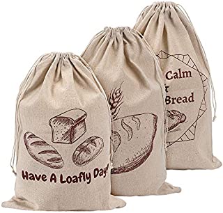 Linen Bread Bags for Loaf Storage, Bags for Homemade Breads, Pack of 3 Reusable Linen Bags for Sourdough, Natural Storage for Artisan Breads, Gift for Bread Makers, Bakers, Housewarming, Wedding Gifts