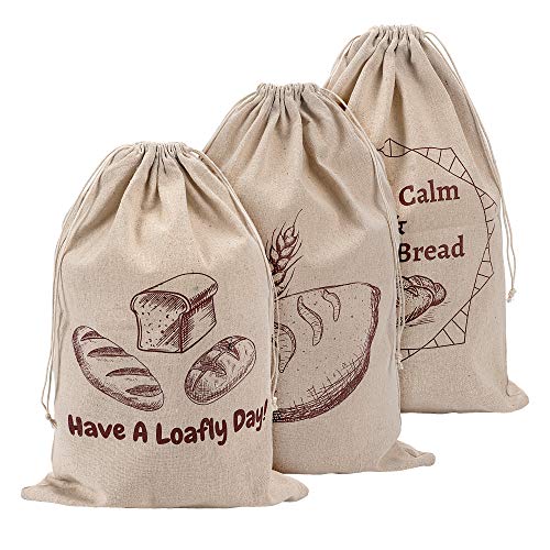 Linen Bread Bags for Loaf Storage, Bags for Homemade Breads, Pack of 3 Reusable Linen Bags for Sourdough, Natural Storage for Artisan Breads, Gift for Bread Makers, Bakers, Housewarming, Wedding Gifts