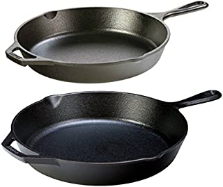 Lodge Seasoned Cast Iron 2 Skillet Bundle. 12 inches and 10.25 inches Set of 2 Cast Iron Frying Pans