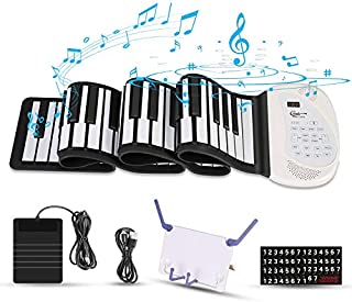 Hricane Roll Up Piano Keyboard, Portable 88 Keys Electronic Keyboard with Pedal and Bluetooth, USB Rechargeable MIDI Built-in Two Speakers, for Kids Adults Beginners