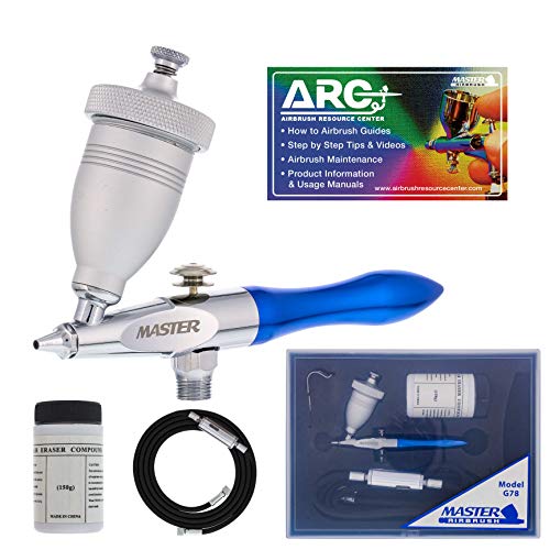 Master Airbrush Gravity Feed Air Abrasive Eraser and Etching Airbrush Kit - Mini Sandblaster Etcher Gun with 1/2 oz. Cup, 0.5 mm Tip, Hose - Etch Glass Designs, Strip Paint, Remove Rust, How-To-Guide