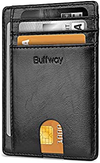 Buffway Slim Minimalist Front Pocket RFID Blocking Leather Wallets for Men Women - Alaska Black