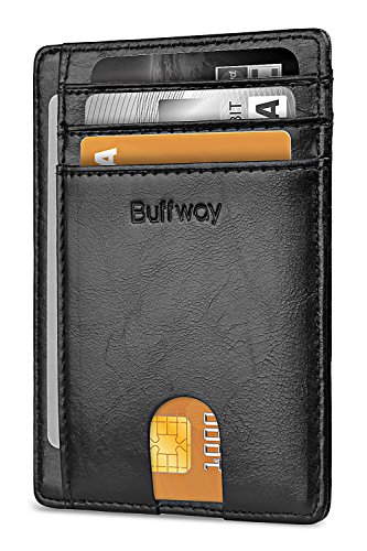 Buffway Slim Minimalist Front Pocket RFID Blocking Leather Wallets for Men Women - Alaska Black