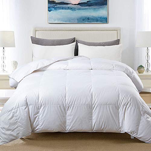 Cosybay 100% Cotton Quilted Down Comforter White Goose Duck Down and Feather Filling  All Season Duvet Insert or Stand-Alone  King Size (106×90 Inch)