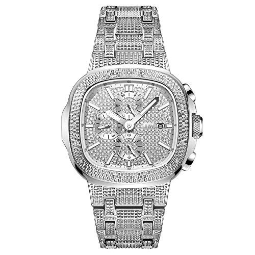 JBW Luxury Men's Heist J6380 20 Diamond Wrist Watch with Stainless Steel Bracelet, 47.5mm