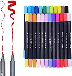 Watercolor Dual Tip Markers Brush Pens Set SAYEEC 24 Colors Brush and Fineliner Tip Pens Flexible Tip Coloring Brush Pens Highlighter Marker for Adult Coloring Books Manga Comic Calligraphy Beginner