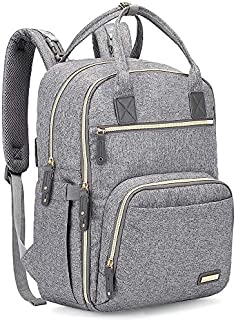 Diaper Bag Backpack, iniuniu Large Unisex Baby Bags Multifunction Travel Backpack for Mom and Dad with Changing Pad and Stroller Straps, Gray