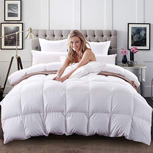 C&W Luxurious Siberian White Goose Down Comforter King Size/California King Duvet Insert Heavy Warmth for Winter 1200Thread Count Cotton Cover 750 Fill Power 60oz Fill Weight White Solid