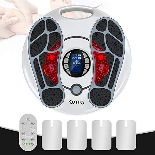 Foot Massager Machine (FSA or HSA Eligible), EMS TENS Foot Circulation Stimulator for Pain Relief with 4 TENS Unit Pad, Electrical Muscles Stimulator Feet Power Legs Health for Neuropathy