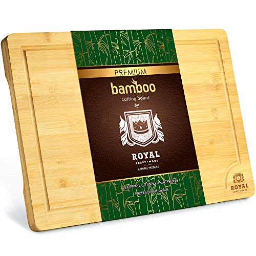 Extra Large Organic Bamboo Cutting Board with Juice Groove - Kitchen Chopping Board for Meat (Butcher Block) Cheese and Vegetables (XL 18 x 12