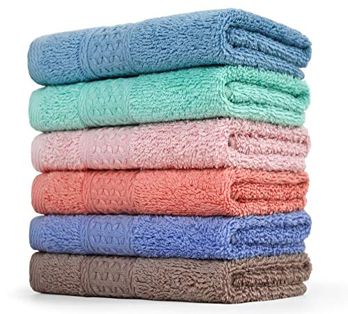 Cleanbear Face-Cloth Washcloths Set,100% Cotton, High Absorbent, 6-Pack 6 Colors, Size13 x13-Multi Color