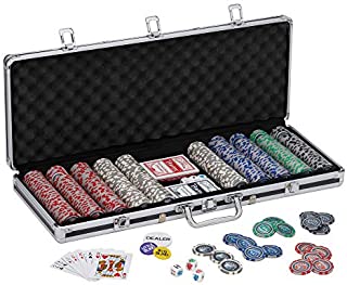 Fat Cat Bling 13.5 Gram Texas Hold'em Clay Poker Chip Set with Aluminum Case, 500 Striped Dice Chips