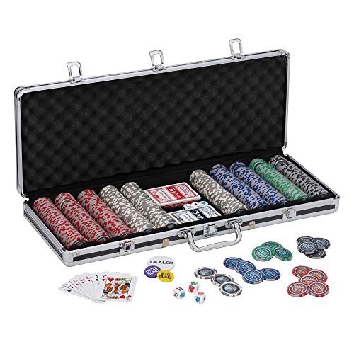 Fat Cat Bling 13.5 Gram Texas Hold'em Clay Poker Chip Set with Aluminum Case, 500 Striped Dice Chips