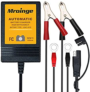 Mroinge MBC010 Automotive Trickle Maintainer 12V 1A Smart Automatic Battery Charger for Car Motorcycle Boat Lawn Mower SLA ATV Wet Agm Gel Cell Lead Acid Batteries