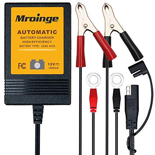 Mroinge MBC010 Automotive Trickle Maintainer 12V 1A Smart Automatic Battery Charger for Car Motorcycle Boat Lawn Mower SLA ATV Wet Agm Gel Cell Lead Acid Batteries