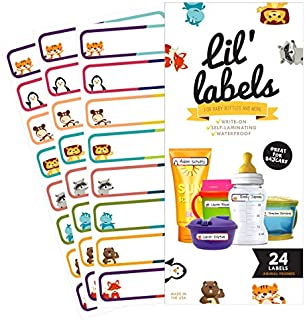 Bottle Labels, Write-On, Self-Laminating, Waterproof Kids Name Labels for Baby Bottles, Sippy Cup for Daycare School, Dishwasher Safe (Animal Friends), Made in The USA