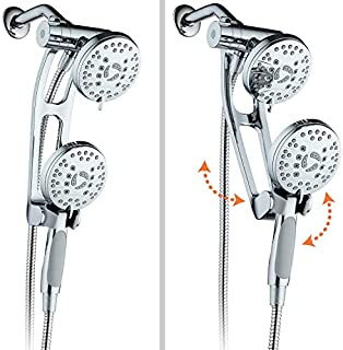 AquaSpa High Pressure 48-mode Luxury 3-way Combo with Adjustable Extension Arm  Dual Rain & Handheld Shower Head  Extra Long 6 Foot Stainless Steel Hose  All Chrome Finish  Top US Brand