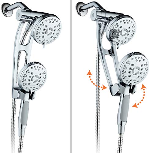 AquaSpa High Pressure 48-mode Luxury 3-way Combo with Adjustable Extension Arm  Dual Rain & Handheld Shower Head  Extra Long 6 Foot Stainless Steel Hose  All Chrome Finish  Top US Brand