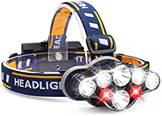 AOBISI Headlamp, 1300 Lumen 8 LED Headlight with White Red Lights, USB Rechargeable Waterproof Head Lamp, 8 Modes Headlamp Flashlight for Outdoor Camping,Cycling,Fishing,Running