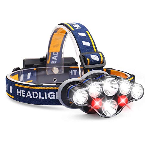 AOBISI Headlamp, 1300 Lumen 8 LED Headlight with White Red Lights, USB Rechargeable Waterproof Head Lamp, 8 Modes Headlamp Flashlight for Outdoor Camping,Cycling,Fishing,Running