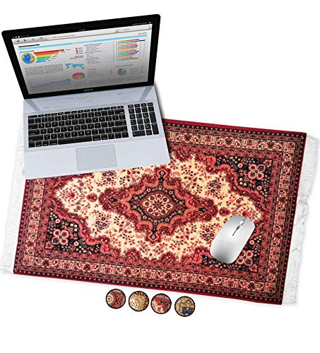 Oriental Rug Desk Pad XL Rug Mousepad Office Desk Pad Persian Rug Mouse Pad Deskpad Deskmat (Vintage Red)