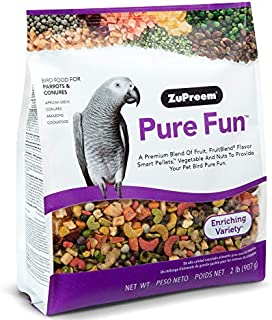 ZuPreem Pure Fun Bird Food for Parrots and Conures, 2 lb Bag (2-Pack) - Blend of Fruit, Natural FruitBlend Pellets, Vegetables, Nuts for Caiques, African Greys, Senegals, Amazons, Eclectus, Cockatoos