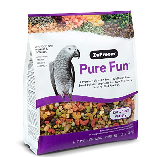 ZuPreem Pure Fun Bird Food for Parrots and Conures, 2 lb Bag (2-Pack) - Blend of Fruit, Natural FruitBlend Pellets, Vegetables, Nuts for Caiques, African Greys, Senegals, Amazons, Eclectus, Cockatoos