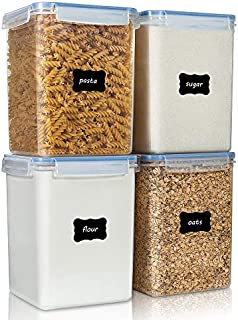 Large Food Storage Containers 5.2L / 176oz, Vtopmart 4 Pieces BPA Free Plastic Airtight Food Storage Containers for Flour, Sugar, Baking Supplies, with 4 Measuring Cups and 24 Labels, Blue