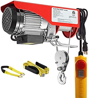 Partsam 440 lbs Lift Electric Hoist Crane Remote Control Power System, Zinc-Plated Steel Wire Overhead Crane Garage Ceiling Pulley Winch w/Straps (w/Emergency Stop Switch)