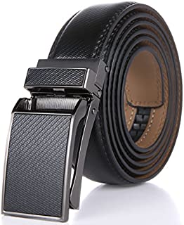 Marino Avenue Mens Genuine Leather Ratchet Dress Belt with Linxx Buckle - Gift Box - Pattern Design - Black - Adjustable from 28