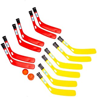 Cosom Scooter Board Plastic Hockey Set and Knee Hockey Set for Kids, Carpet Hockey, Hockey on Wheels, Physical Education Equipment, with 12 Short Handled Plastic Sticks, 1 Ball, 1 Puck