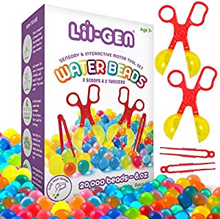 Lil Gen Water Beads with Fine Motor Skills Toy Set, Non-Toxic Water Sensory Toy for Kids - 20,000 Beads with 2 Scoops and Tweezers for Early Skill Development