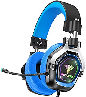 BENGOO G9200 Gaming Headset Headphones for Xbox One PS4 PC Controller, 4 Speaker Drivers Over Ear Headphones with Microphone, LED Light, Bass Surround Soft Memory Earmuffs for Sony PSP Nintendo 64 PS5