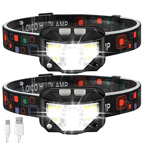 Headlamp Flashlight, MOICO 1000 Lumen Ultra-Light Bright LED Rechargeable Headlight with White Red Light, 2 Pack Waterproof Motion Sensor Head Lamp, 8 Modes for Outdoor Camping Cycling Running Fishing