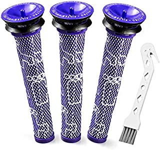 3 Pack Pre Filters Replacement for Dyson DC58, DC59, V6, V7, V8 Vac Replaces 965661-01, Complement Kit with 3 Pack Filters and 1 Cleaning Brush