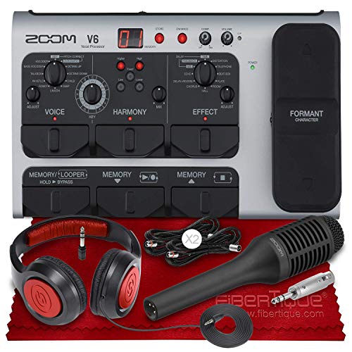 Zoom V6 Vocal Processor with Harmony, Effects, 40 Presets, Looper, and SGV-6 Shotgun Mic + SR360 Dynamic Stereo Headphones, Cables & Fibertique Cleaning Cloth