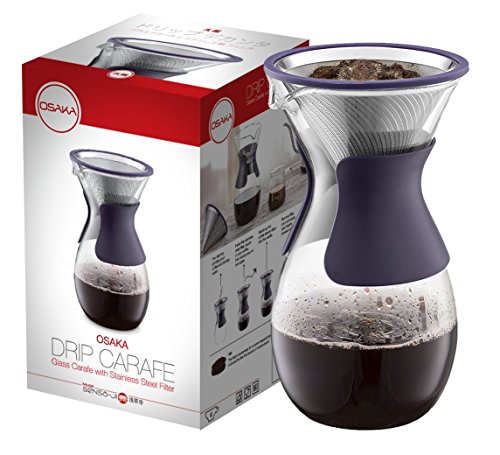 Osaka Pour Over Coffee Maker with Reusable Stainless Steel Drip Filter, 37 oz (7-Cup) Glass Carafe and Lid'Senso-JI', Purple