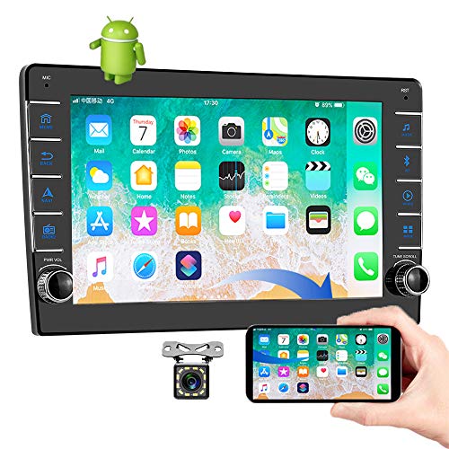 Camecho Double Din Car Stereo with Bluetooth Android Head Unit with 9 inch HD 1080P Touch Screen Radio with WiFi GPS Navigation for Car + Backup Camera