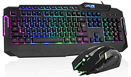 Gaming Keyboard and Mouse Combo, CHONCHOW USB Wired LED Rainbow Backlit Gaming Keyboard Mouse Set for PS4 Xbox PC Computer Gamer