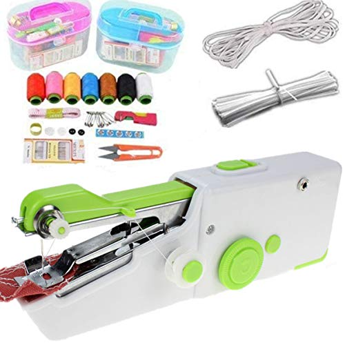 Handheld Sewing Machine, Cordless Handheld Electric Sewing Machine with Thread Kit Mini Portable Size, Quick Handy Stitch for Home or Travel use White (Green)