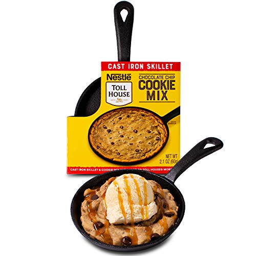 Thoughtfully Gifts, Nestle Toll House Individual-Size Chocolate Chip Pizza Cookie Kit, Includes Cookie Mix and Mini Cast Iron Skillet