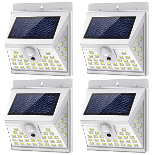 Solar Lights Outdoor Motion Sensor with 3 Lighting Modes, 270° Wide Angle Lighting, IP65 Waterproof. Bright Wireless Security Light for Deck Garage Yard Porch Fence(40 LED, 5500K, 4 Pack, White)