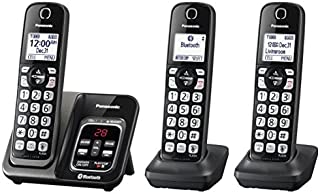 PANASONIC Expandable Cordless Phone System with Link2Cell Bluetooth, Voice Assistant, Answering Machine and Call Blocking - 3 Cordless Handsets - KX-TGD563M (Metallic Black)