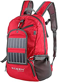 ECEEN Hiking Daypack Ultra Lightweight Packable + Portable Solar Power Battery Pack, Durable Light Camping Backpacks for Men and Women Outdoor Sports