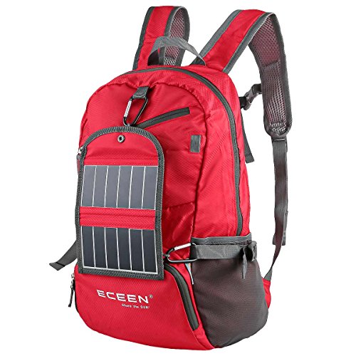 ECEEN Hiking Daypack Ultra Lightweight Packable + Portable Solar Power Battery Pack, Durable Light Camping Backpacks for Men and Women Outdoor Sports