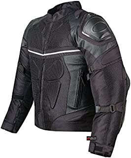 PRO LEATHER & MESH MOTORCYCLE WATERPROOF JACKET BLACK WITH EXTERNAL ARMOR XL