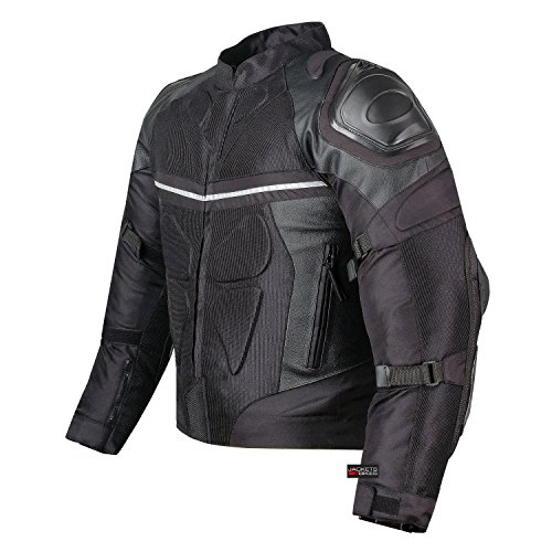 PRO LEATHER & MESH MOTORCYCLE WATERPROOF JACKET BLACK WITH EXTERNAL ARMOR XL