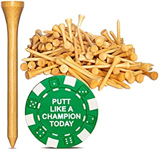Wedge Guys 250 Count Professional Bamboo Golf Tees 2-3/4 inch - Free Poker Chip Ball Marker - Stronger Than Wood Tees Biodegradable & Less Friction PGA Approved