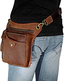 DK86 Genuine Leather Motorcycle Waist Pack Thigh Drop Leg Bag for Men and Women Vintage Brown